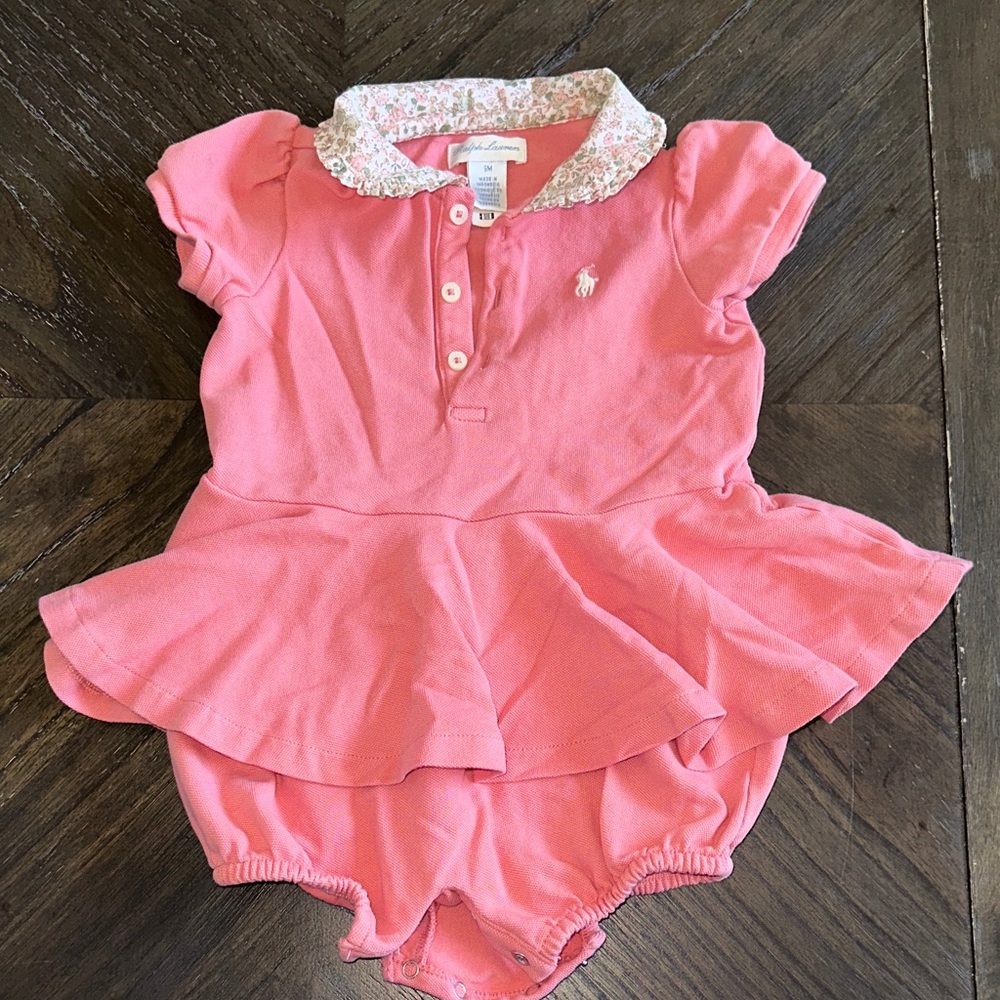Ralph Lauren Coral Romper with Floral Collar